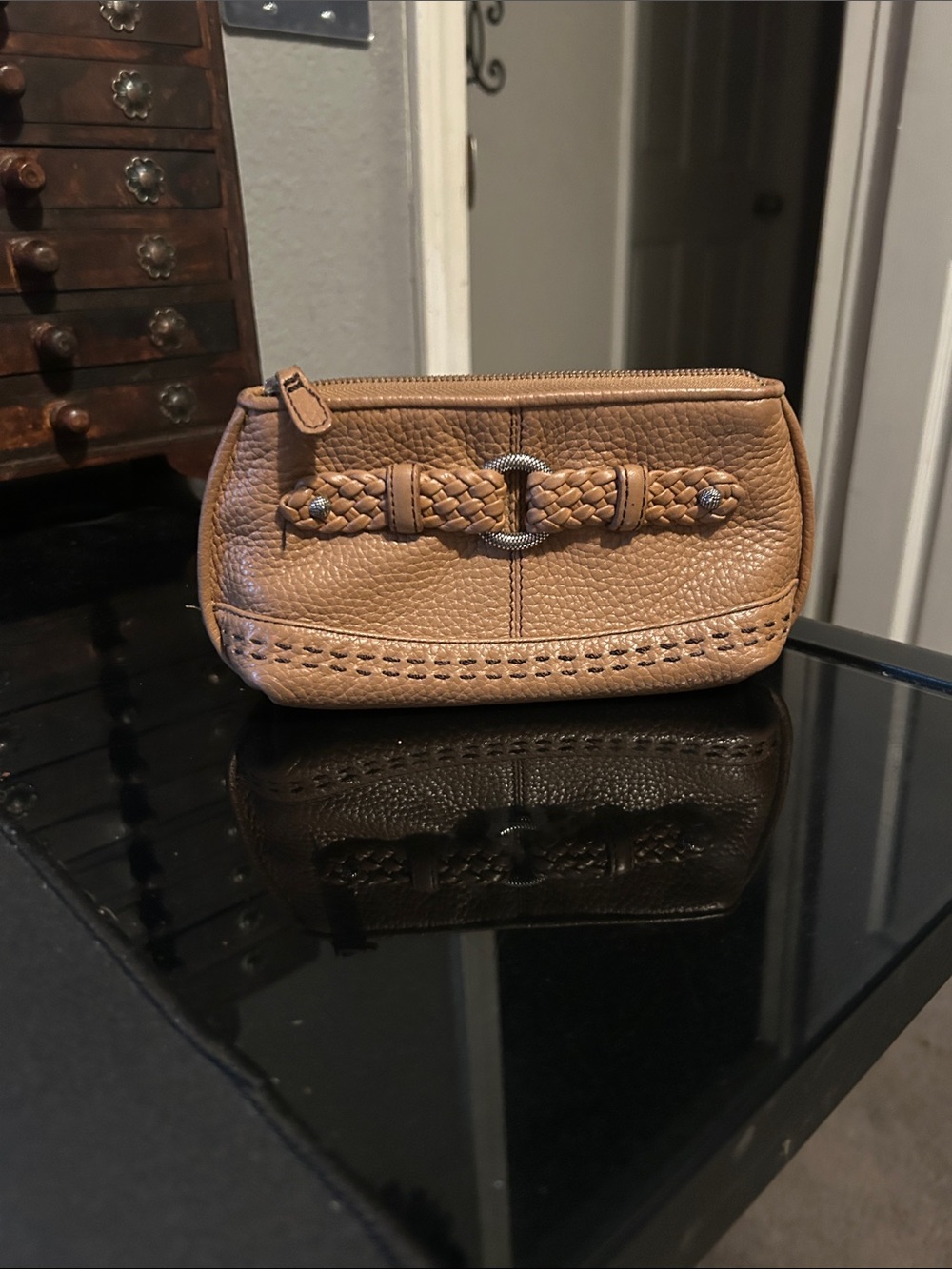 Brighton Tan Braided Accent Leather Cosmetic Pouch